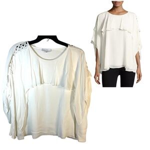 IRO Graham Top Size 38 US Medium White Draped Layered Cap Sleeve Dolman Lattice